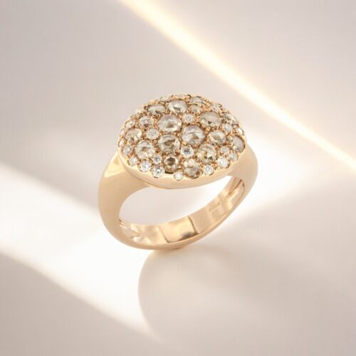 BRUSI, ring Cannella roosgeslepen champagne diamant en wit diamant