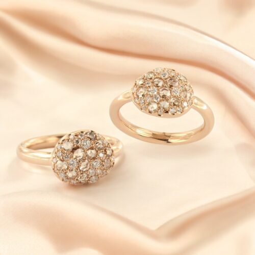 BRUSI, ring Sprinkle, roosgeslepen champagne diamant en wit diamant