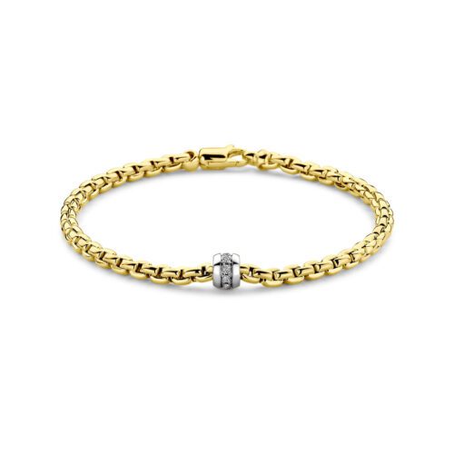 14 karaat geelgouden armband met diamant 19 cm 0.12ct h si